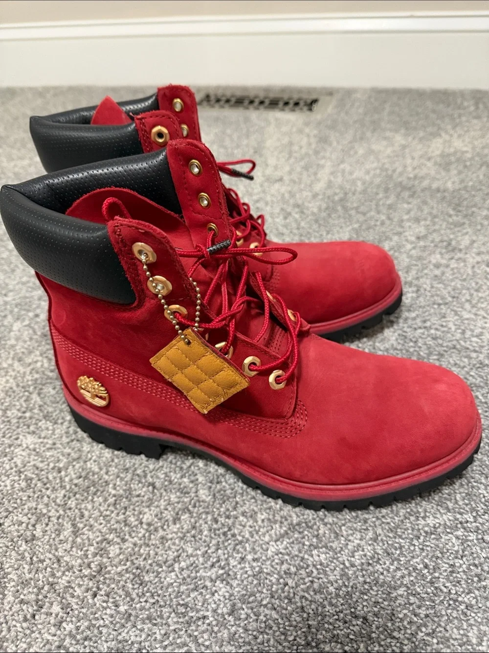 Timberland Red Suede Lace-Up Boots with Gold Eyelets